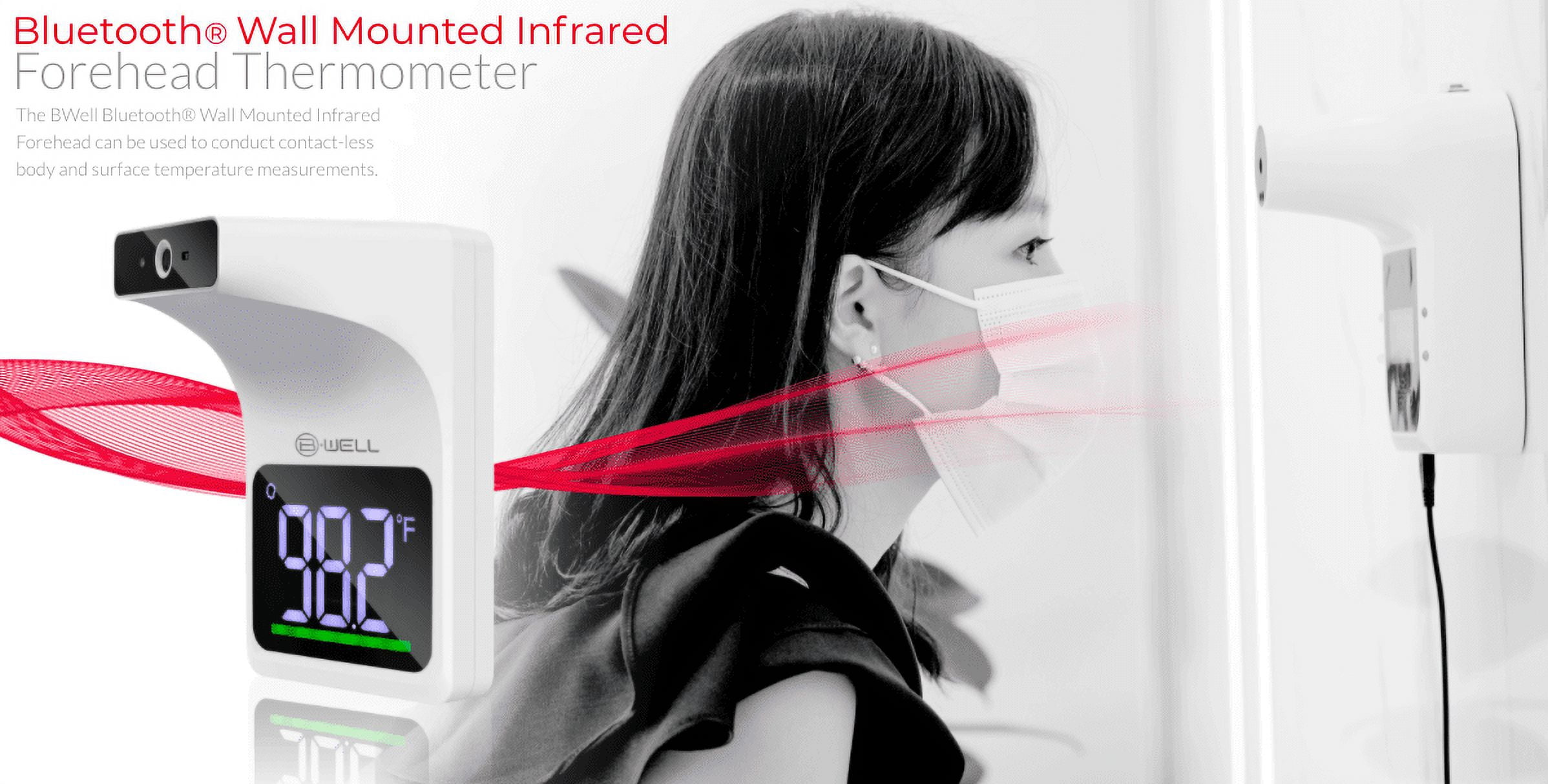 BWell Bluetooth Wall-Mounted Contactless Infrared Forehead Thermometer with Large LED Display, All Ages