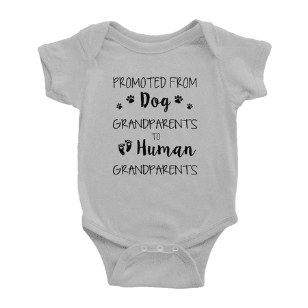 

Pregnancy Announcement:Promoted From Dog Grandparents To Human Grandparents Baby Boy Girl Bodysuits