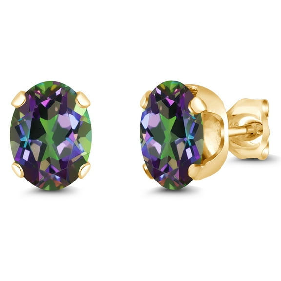 Gem Stone King 2.60 Cttw 18K Yellow Gold Plated Silver Green Mystic Topaz Stud Earrings for Women Men | Gemstone November Birthstone | Oval 8X6MM