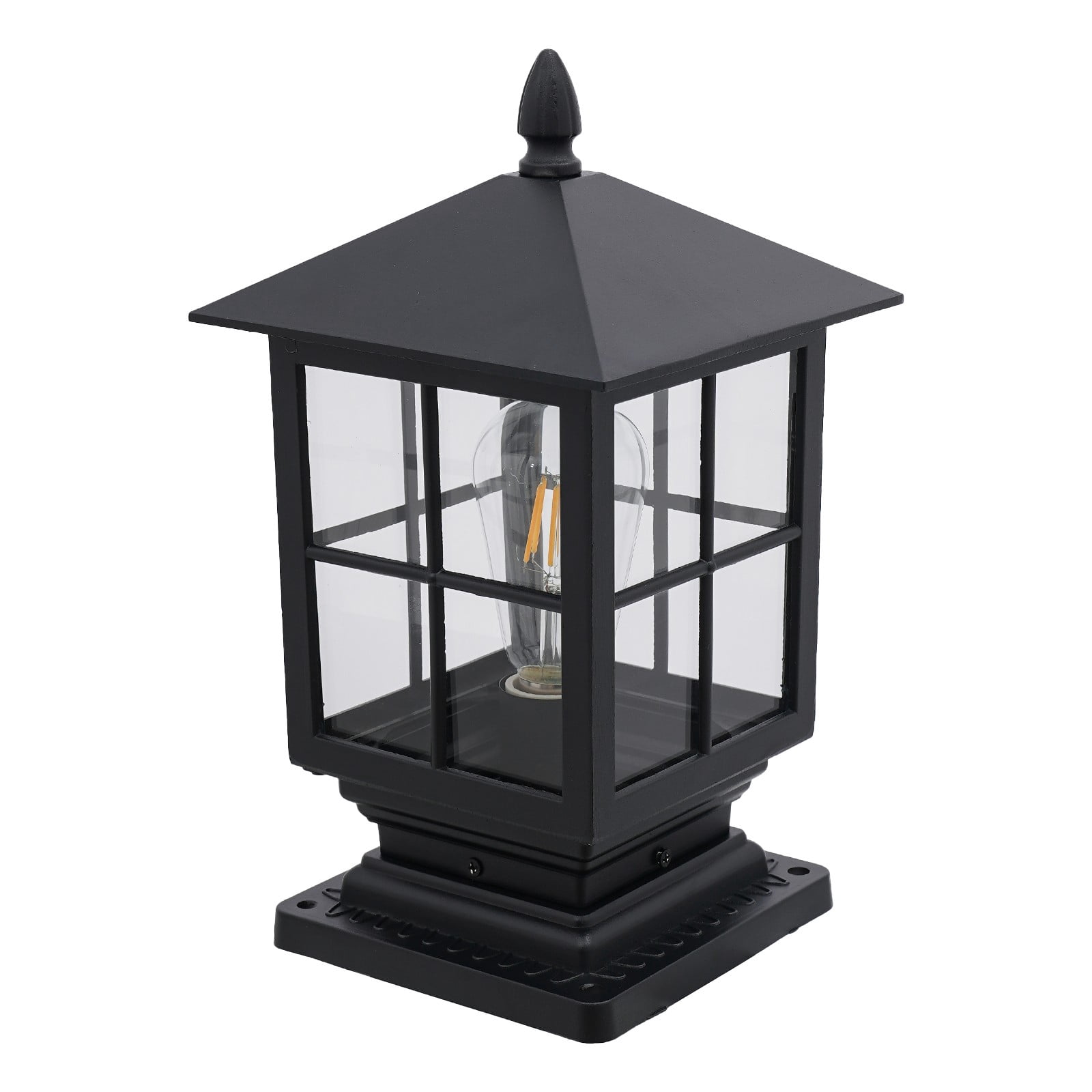 Outside Post Light, Wide Voltage(24V-240V) Black Outdoor Post Lantern, Retro Black Aluminum Alloy Lighting Fixture with E27 Bulb Base (Bulb Not Included), for Garden, Backyard, Patio