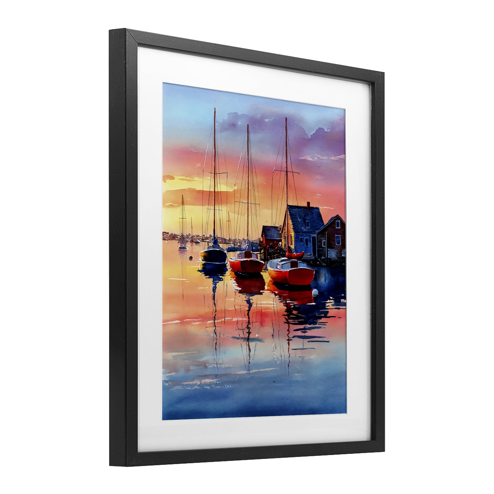 Stupell Industries Vivid Sunset at Docks Black Framed Print Under Glass, design by Franklyn Gregory