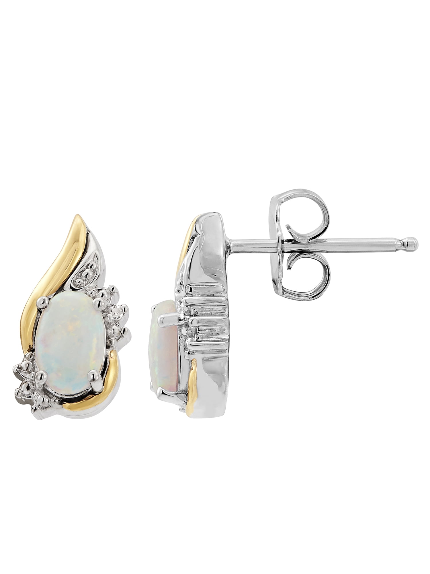 Brilliance Fine Jewelry Created Opal Diamond Earrings in Sterling Silver and 10K Yellow Gold