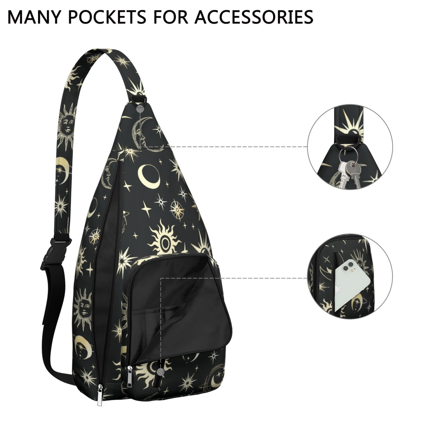 Gothic Celestial Drawstring Backpack – Black & Gold Moon and  display picture 1