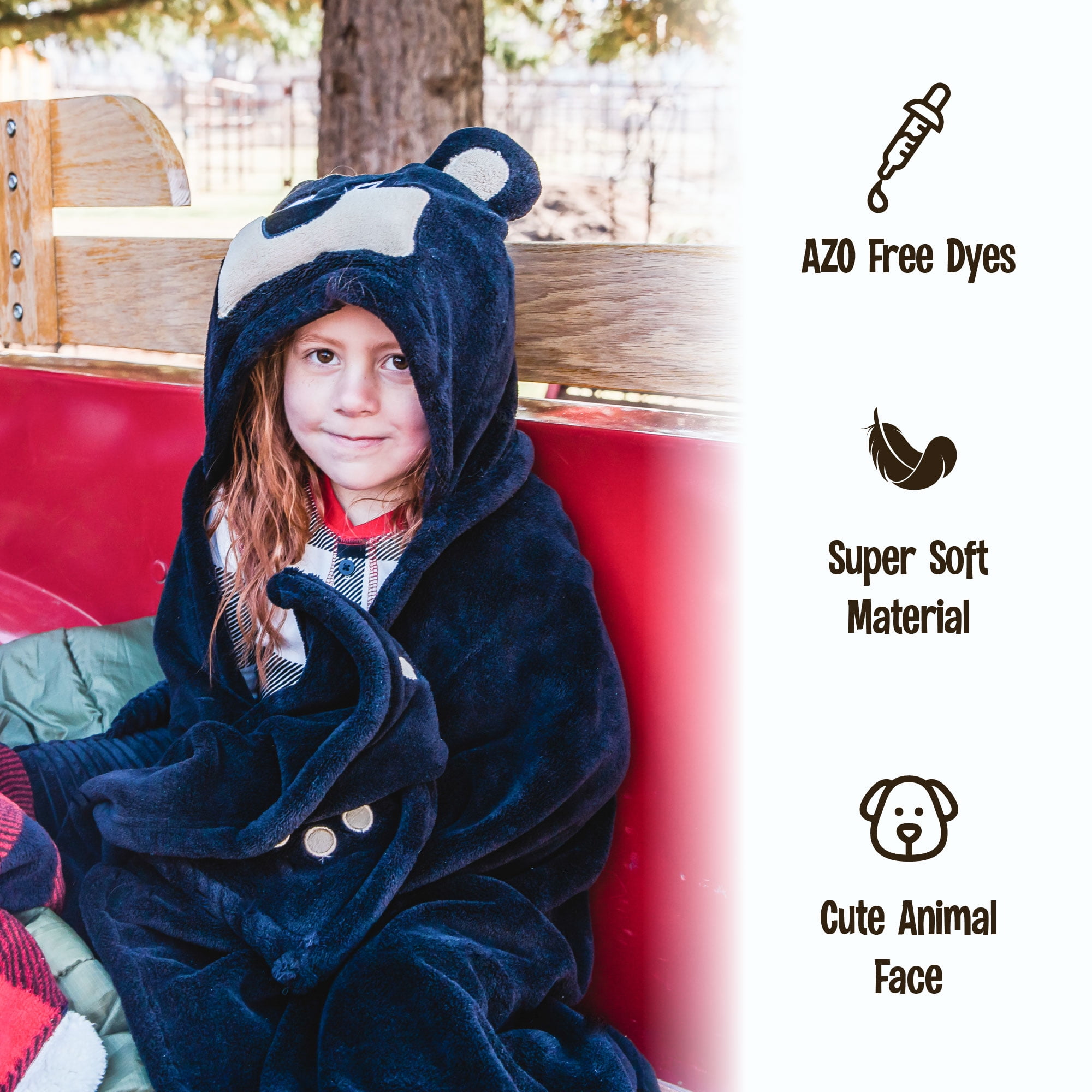 LazyOne Wearable Hooded Blanket for Kids, Animal Hooded Blanket (Buffalo Blanket)