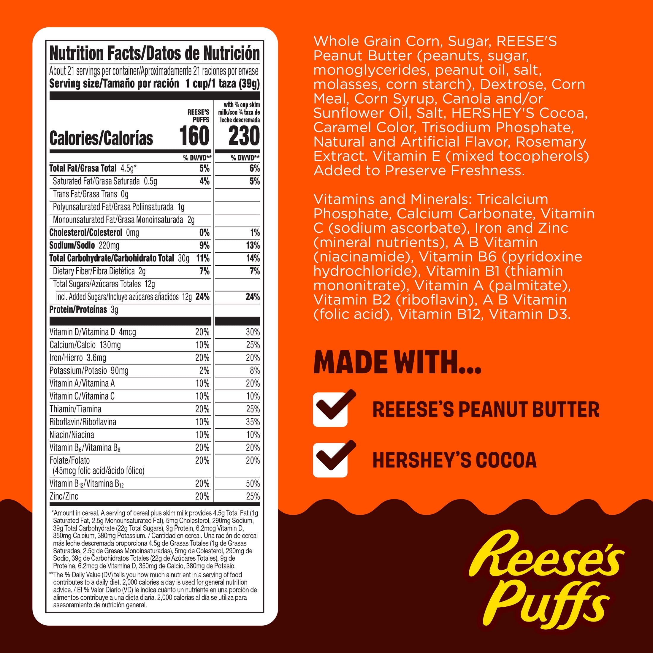 (2 pack) REESE'S PUFFS Breakfast Cereal, Chocolatey Peanut Butter Cereal, Mega Size, 29 oz