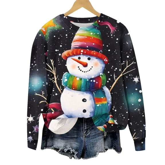 asdoklhq Christmas Oversized Sweatshirt for Women Christmas Round Neck Printed Loose Sweater Long-sleeved Top Multicolor 4X