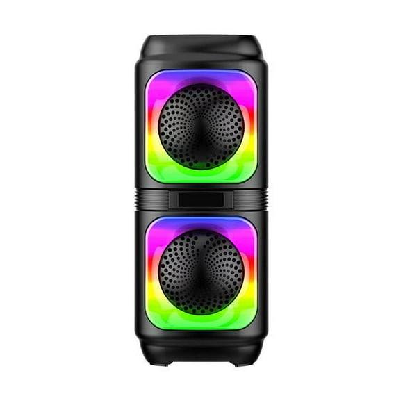 Altavoz portátil con luces LED y batería integrada de 1200 mAh.