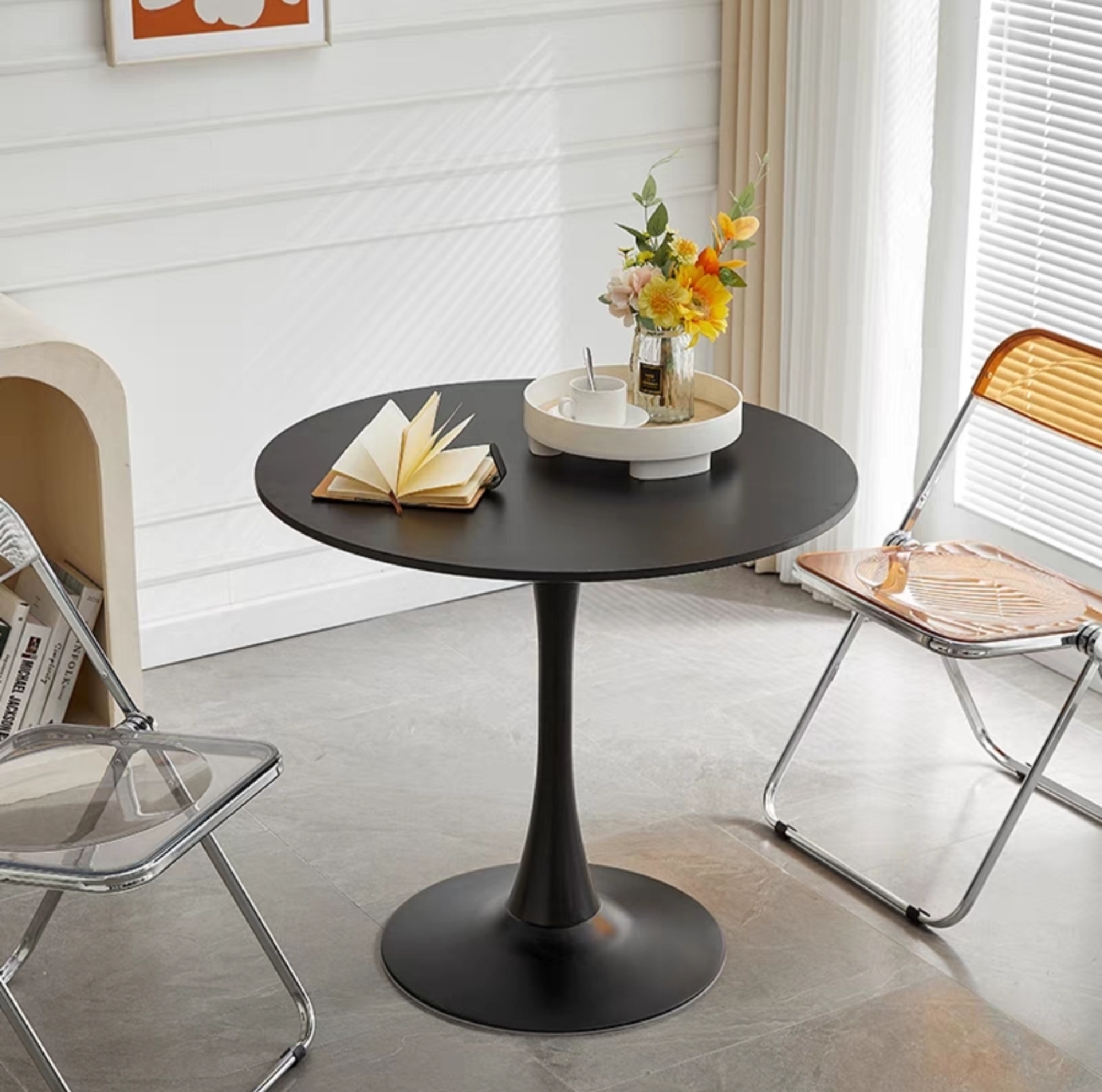 HQZX Mid Century Black Round Dining Table, Coffee Table, 31.5 Inch