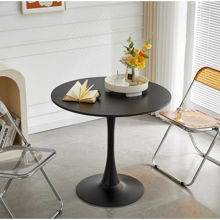HQZX Mid Century Black Round Dining Table, Coffee Table, 31.5 Inch