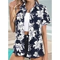 thumbnail image 2 of Women Tropical Shirt Summer Beach Hawaii Button Down Short Sleeve Blouses Floral Tops Flower Black L, 2 of 3