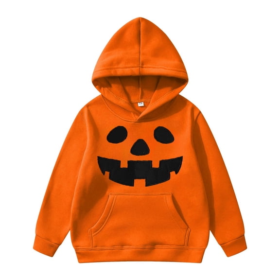 HXWCHs Halloween Boys Girls Hoodies Pumpkin Print Pullover Hoodie Sweatshirts Kids Oversized Pockets Tops Clothes Size: 5-6 Years Orange
