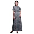 thumbnail image 1 of Bimba Rayon Damask Geometric Smocked Waist Printed Gown Maxi Side Slit LadiesDress-XSmall, 1 of 6