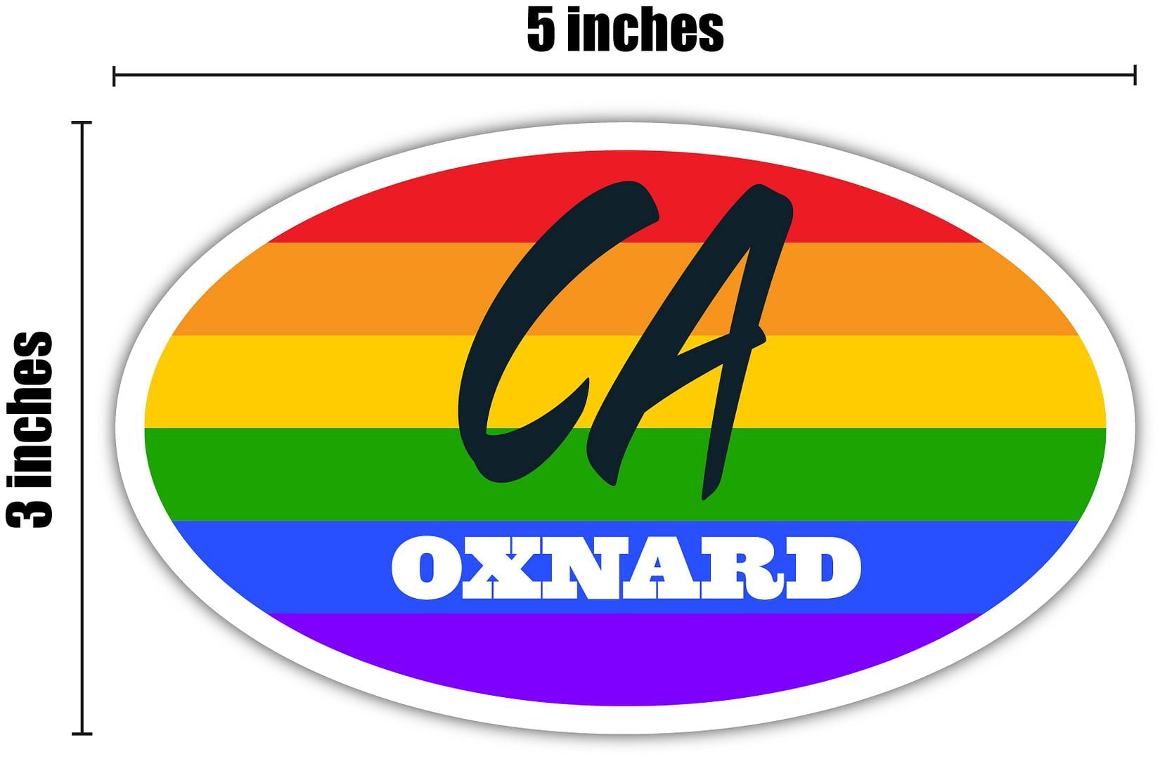 Oxnard CA California Ventura County Rainbow Pride Flag 6 Stripes Pride Flag  Euro Decal Bumper Sticker 3M Vinyl 3" x 5" - Walmart.com