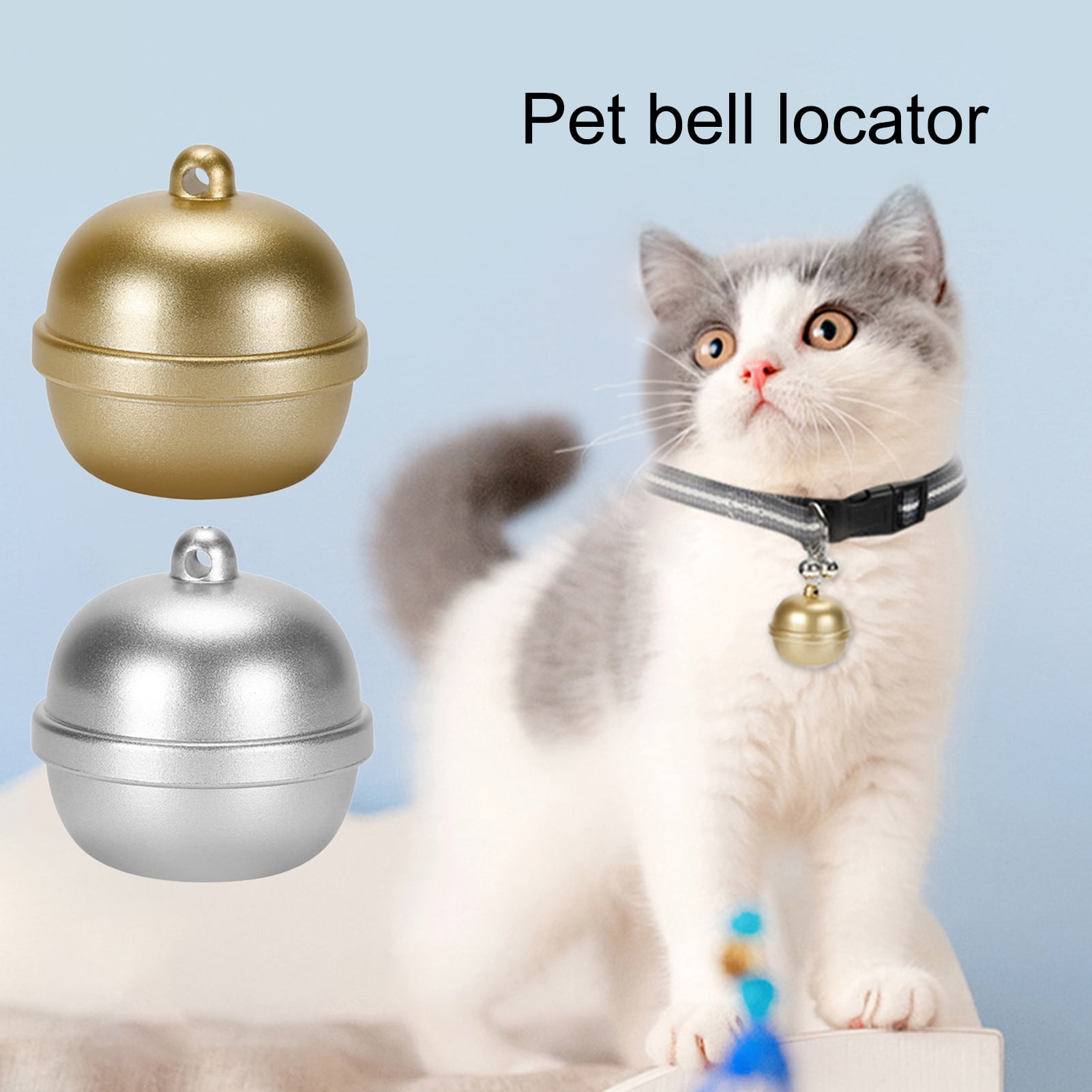 opvise Pet GPS Locator Phone Remote Control IP67 Waterproof Lovely Bell Charm Tracking Device Anti-loss Portable GPS Tracker Pet Collar Silver