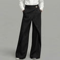 thumbnail image 2 of Women's Casual Cotton Linen Blend Pants Loose Fit Solid Color Elastic Waist Straight Leg Long Pants Black, 2 of 6