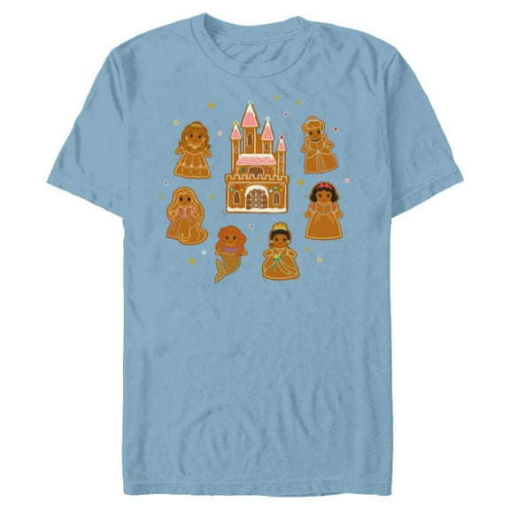 Disney Princess Holiday Christmas Gingerbread Cookie Castle - Short Sleeve Blended T-Shirt for Adults - Customized-Ocean Blue