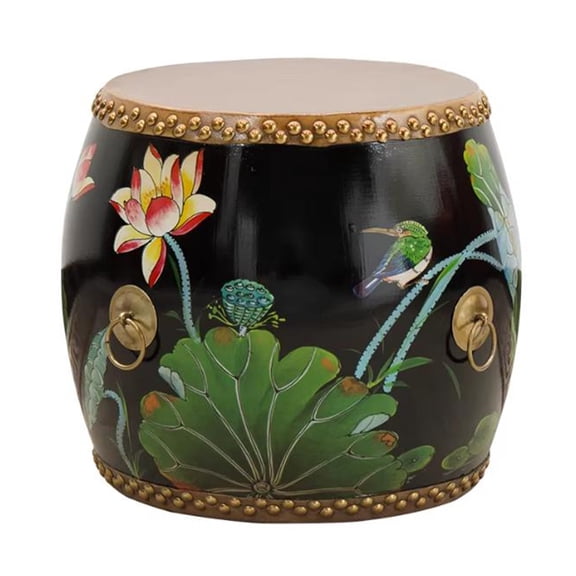 Drum Garden Stool for Indoor Outdoor, Classic Country Chinese-Style Hand-Painted Drum Stool for Living Room, Balcony,Patio