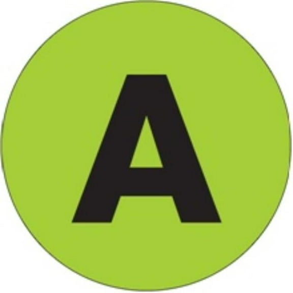 Tape Logic DL7001 2 in. Circle A Fluorescent Green Letter Labels