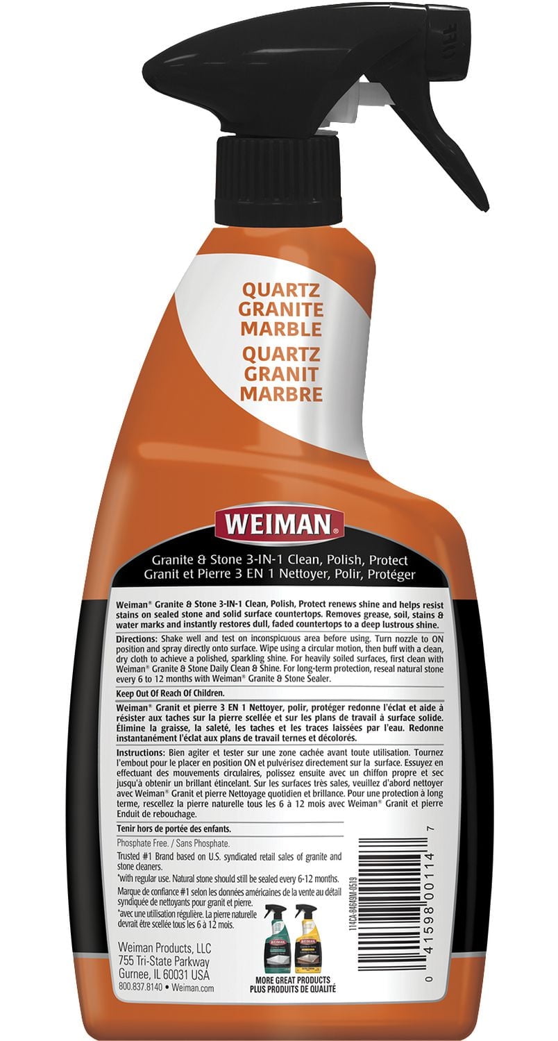 Weiman 3-In-1 Granite Clean, Polish & Protect Spray, Renews Shine, Resists Stains, 24 oz, Weiman 3-In-1 Granite Cleaner