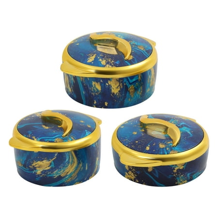 Blue 3-PCS Thermal Casserole Dish Set 1.5L/2L/2.5L – Insulated Stainless Steel Container with Lids for Hot & Cold Food, Ideal for Home, Kitchen, Family Dinners & Parties