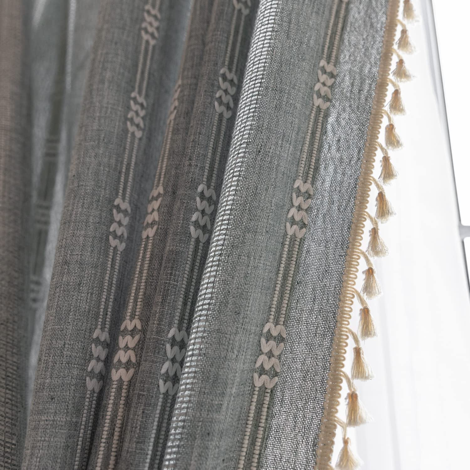 NixiYa Boho Curtains for Bedroom Gray vintage curtains Living room 52" W x 84" L