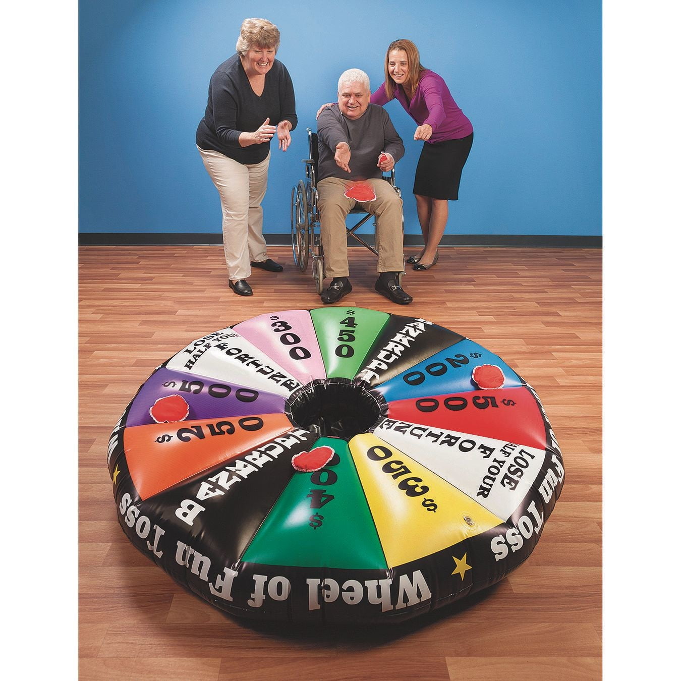 S&S Worldwide Wheel of Fun Inflatable Toss Game. Game Show Style Fun in a Jumbo Toss Game!  Includes 50" Inflatable Target, 6 Beanbags and Instructions.