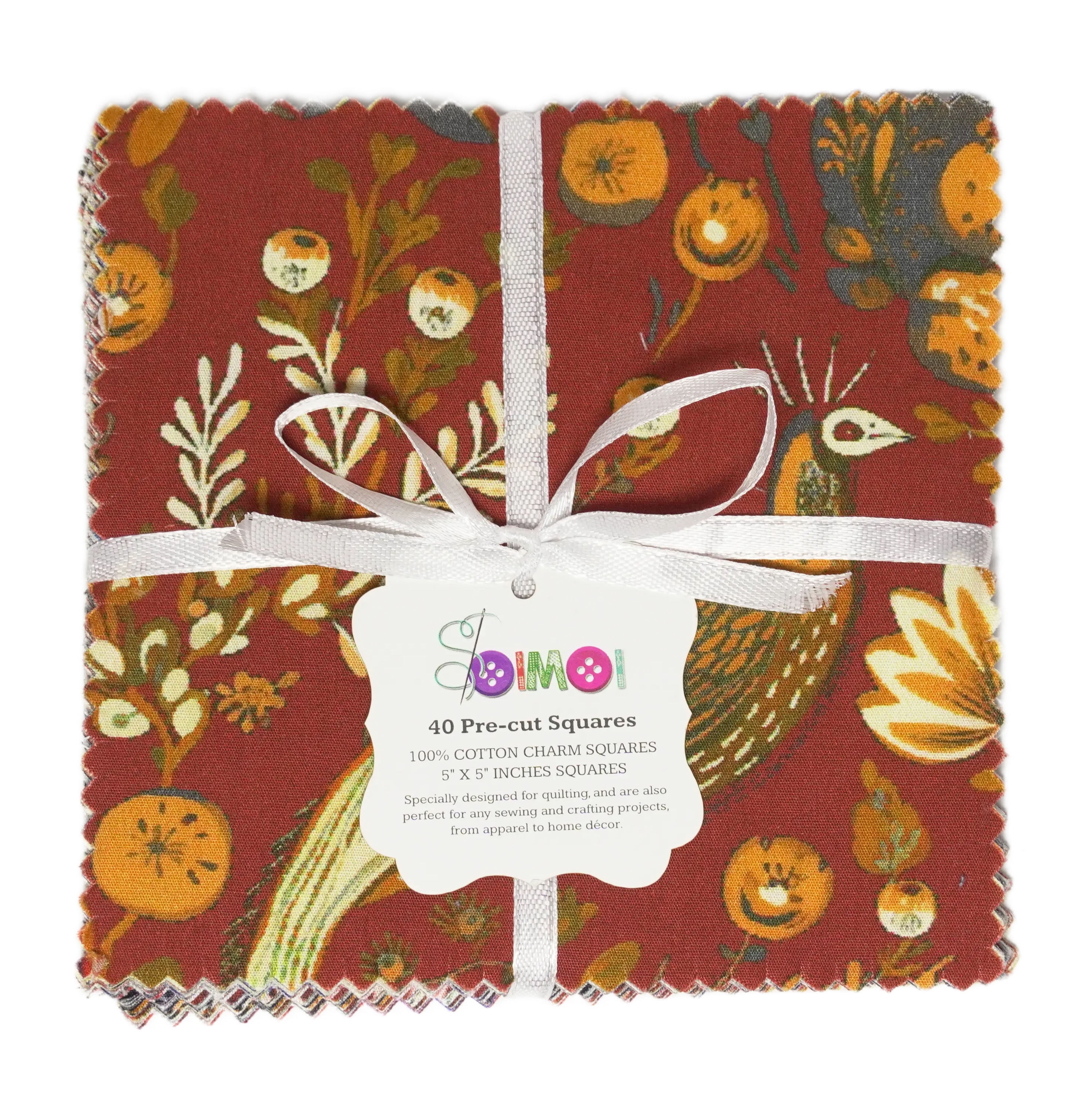 Soimoi Precut 10-inch Leaves & Floral Prints Cotton Fabric Bundle Quilting Squares Charm Pack DIY Patchwork Sewing Craft