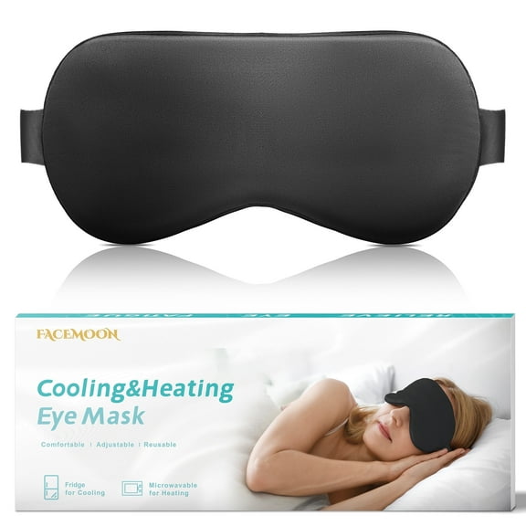 FACEMOON Cooling Eye Mask - Reusable Sleep Mask for Puffy Eyes, Migraines, Dark Circles, Headache & Swelling Relief, Adjustable Strap (Black)