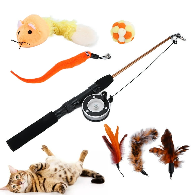 ESTINK 7 Pcs Cat Stick Toy Set Retractable With Feather Fishing Pole Bells Cat  Wand Toy Set For Indoor Kittens,Cat Wand Toy Set With Feathers,Fishing Rod  Cat Toy Set 