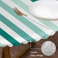 thumbnail image 3 of Green Stripe Round Tablecloth, Fitted Table Cover with Elastic for 36"-44" Round Tables, Gradient Geometric White Vertical Striped Table Cloth Outdoor Indoor Dinning Party Waterproof Tablecloths, 3 of 7