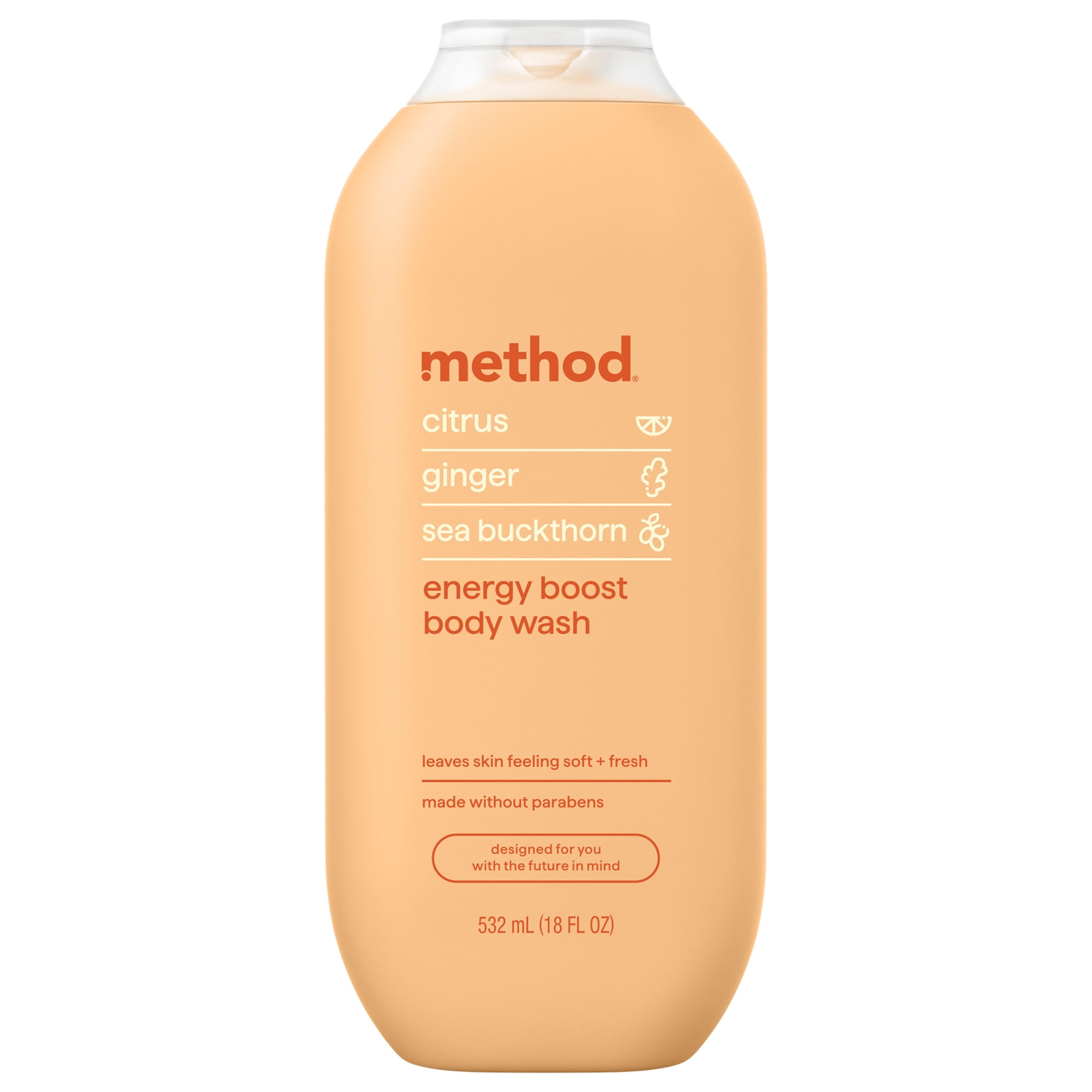 method Body Wash, Energy Boost - Leaves Skin Feeling Soft & Moisturized, Made Without Parabens, Notes of Citrus, Ginger & Sea Buckthorn, 18 fl oz