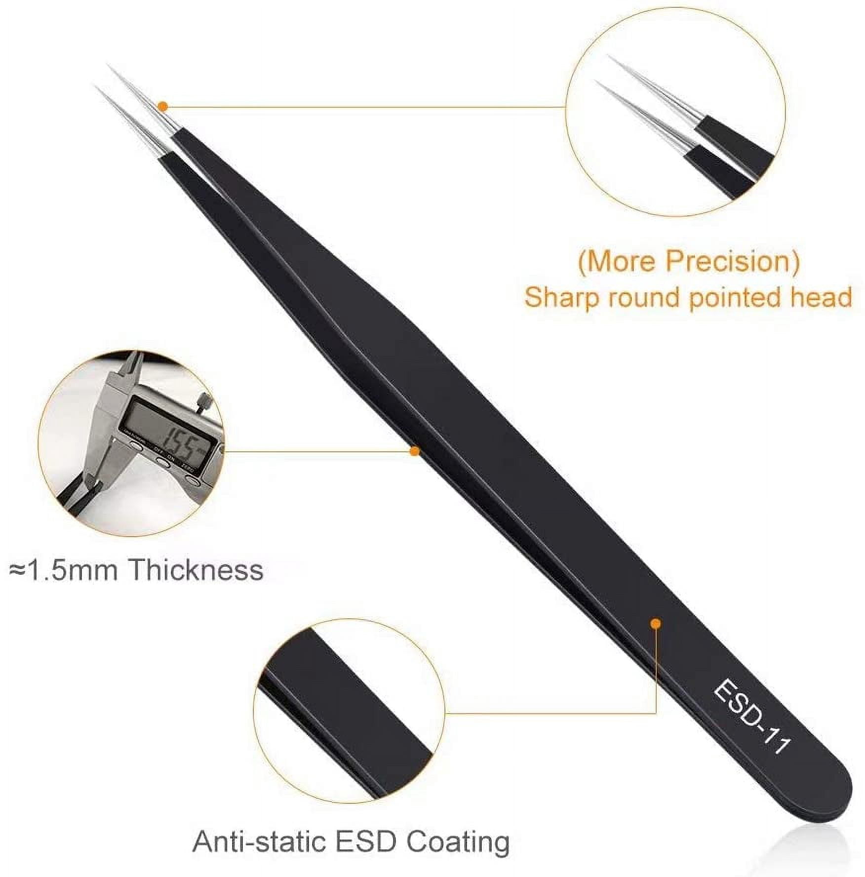 6pcs Precision Tweezers Set, Upgraded Version Anti-Static Stainless Steel Curved Tweezers, Suitable for Electronics, Laboratory Work, Jewelry Making, Handcraft, Welding, etc., Supplied by.