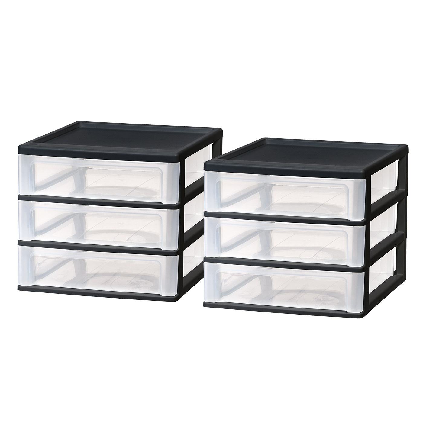 IRIS Medium 3-Drawer Stacking Desktop Organizer, Plastic Drawer Storage Container for Stationery Art Craft, 2Pk