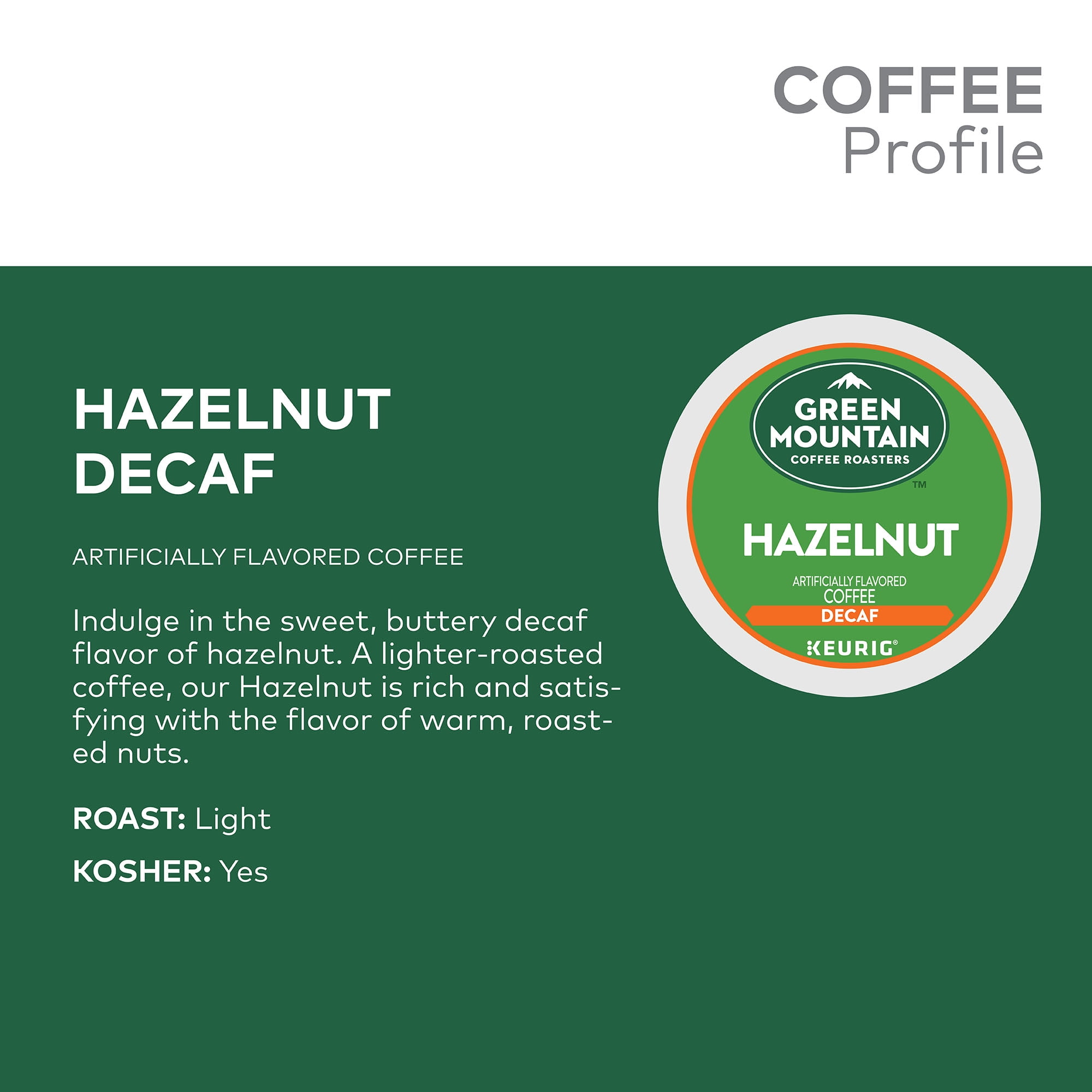 Green Mountain Coffee Roasters Hazelnut Decaf Keurig Single-Serve K-Cup pods, Light Roast Coffee, 18 Count
