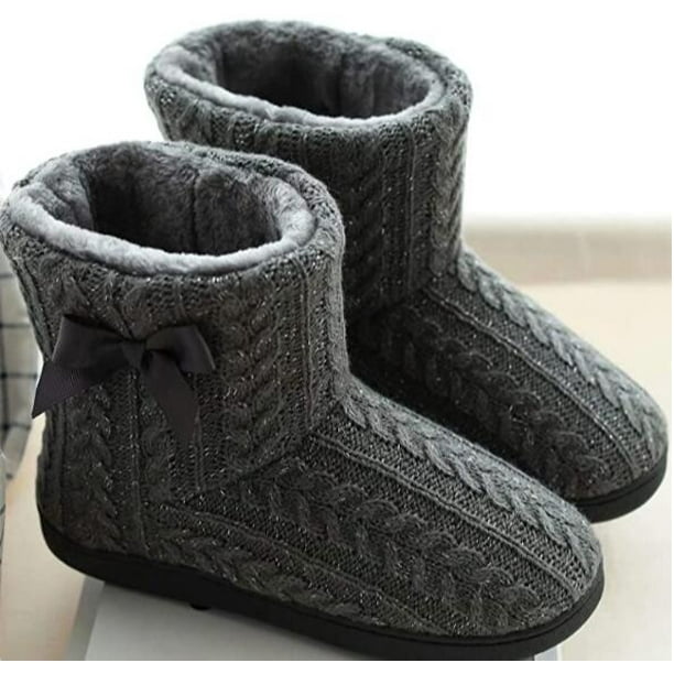 House Boots Women Plush Lined House Shoes Firm Sole Non Slip Gray