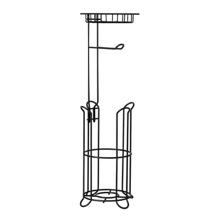 VEVOR Free Standing Toilet Paper Holder with Shelf, 3-in-1 Premium Metal Material, Store Up to 4 Mega Rolls, Elevated Base Design, Tissue Roll Storage Rack for Bathroom, Washroom, Matte Black