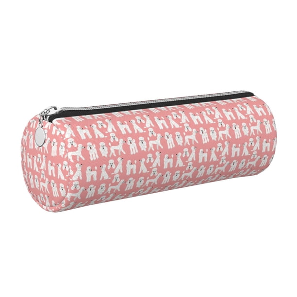 Easygdp Cute Poodle Dog para Estuche de Lápices Cilíndrico de Cuero con Cremallera, Organizador de Lápices de Cuero para Escuela, Oficina y Viajes