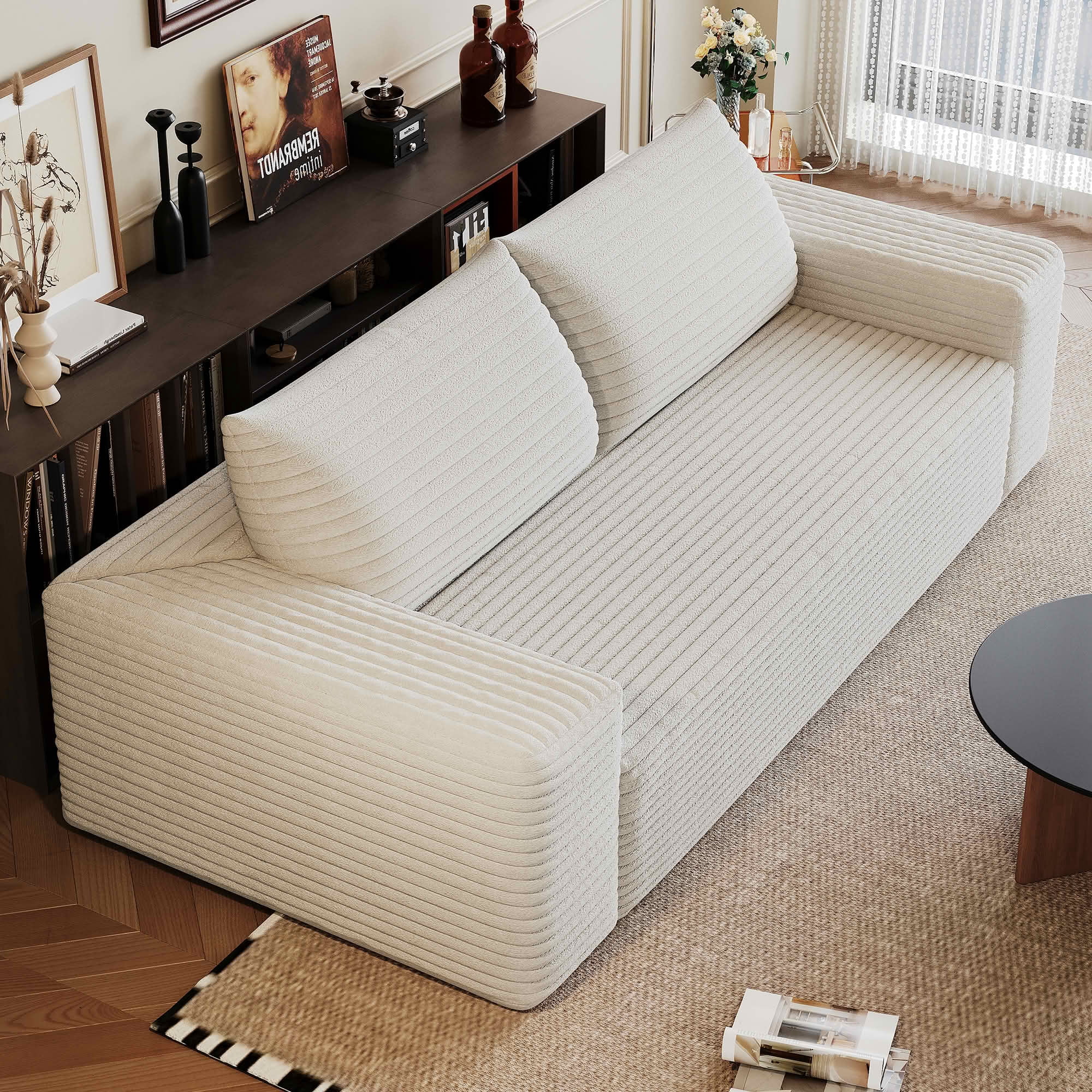 MAYEERTY 63" 2-Seater Corduroy Sofa, Deep Seat Comfy Loveseat, No Assembly, for Living Room Bedroom Conference Room, White