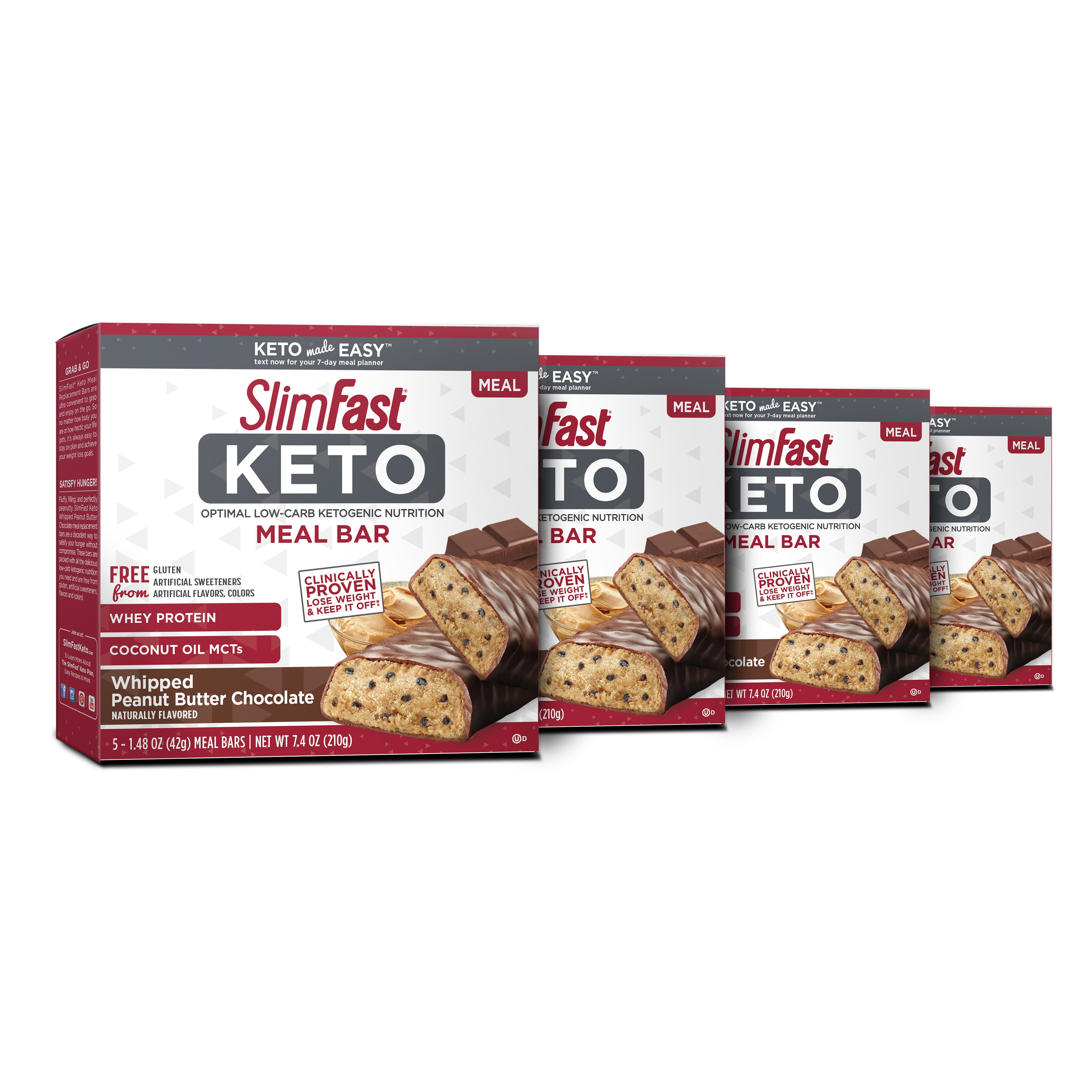 SlimFast Keto Meal Replacement Bar, Whipped Peanut Butter Chocolate, 5