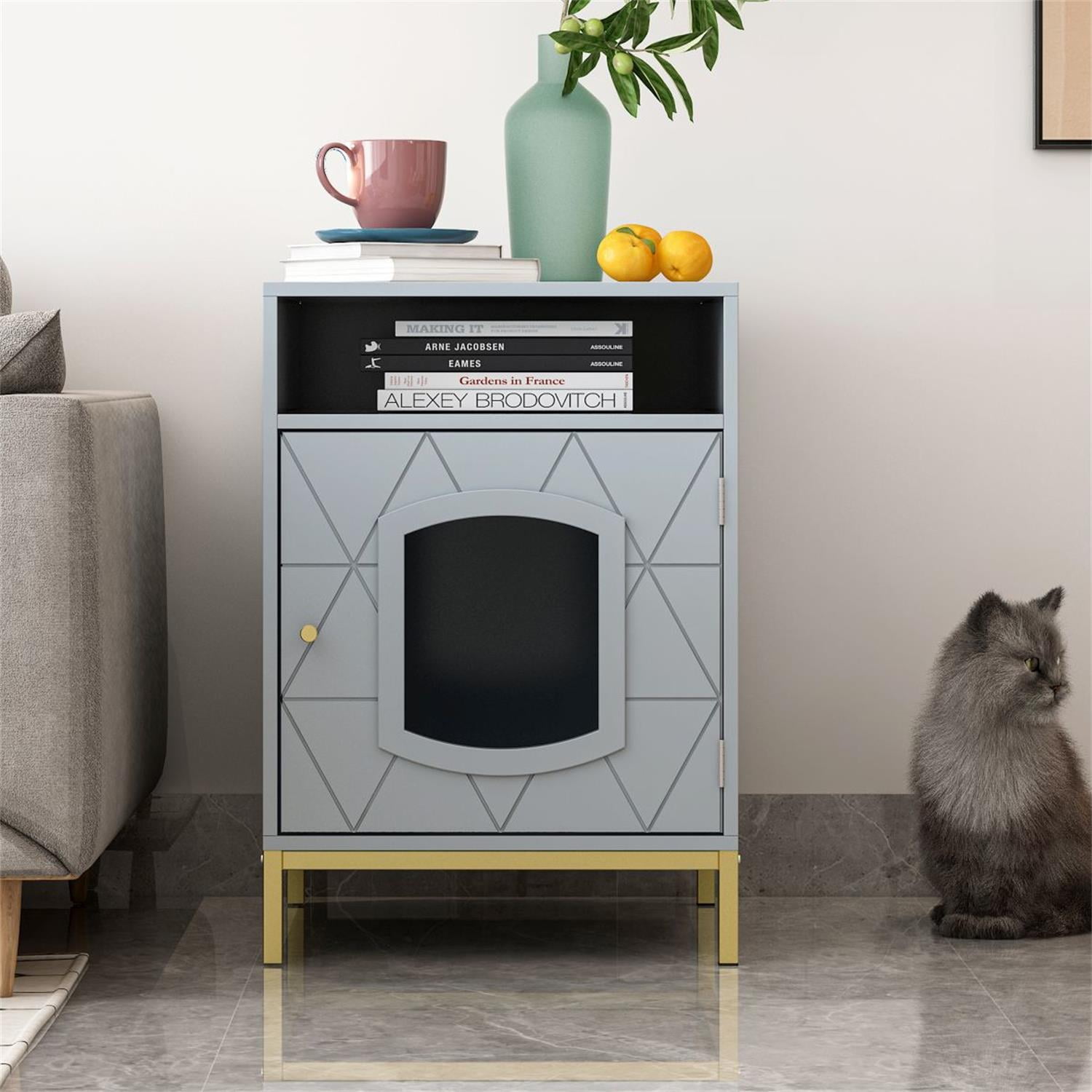 Pefilos Pet House in Enclosed Cat House for Litter Box Nightstands, Cat Washroom Hidden, Gray Pefilos Pet House in Enclosed Cat House for Litter Box Nightstands, Cat Washroom Hidden, Gray