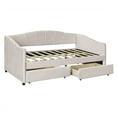 thumbnail image 3 of Upholstered Daybed with 2 Drawers, Modern Twin Size Tufted Velvet Daybed Frame with Wood Slat Support, Dual-use Platform Bed Sofa Bed with Wingback & Armrests for Living Room Bedroom Beige, 3 of 6