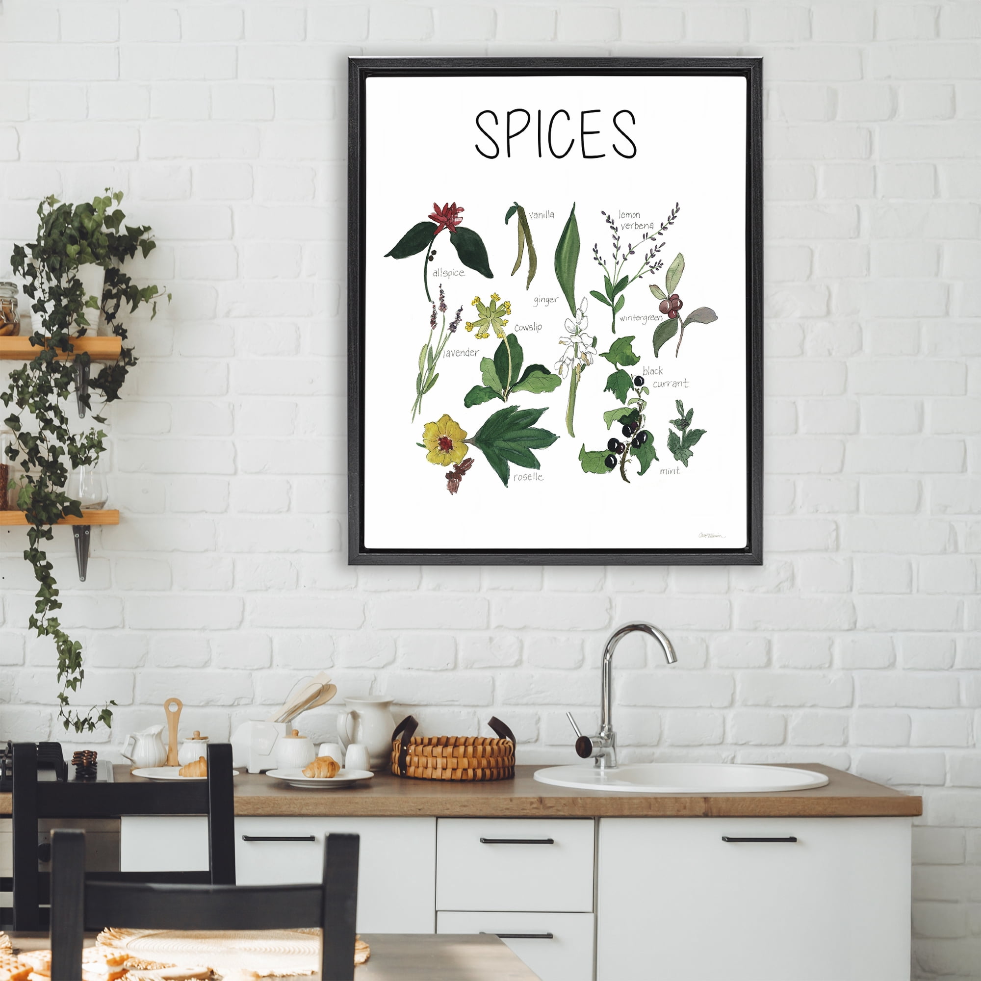 Stupell Industries Spices Identification Chart Black Framed Floater Canvas Wall Art, design by Carol Robinson