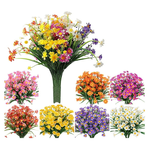 ZTTD 12 Bundles Artificial Silk Gerbera Daisy Flowers Fake Outdoor Bouquet Realistic Bulk Bouquet UV Resistant for Garden Front Porch Pots Home Indoor Table Vase Decoration