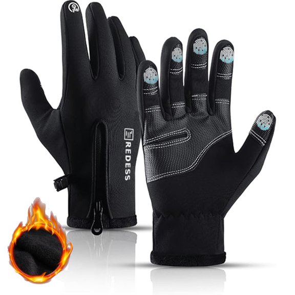 REDESS Winter Black Sports Gloves for Men and Women with Touchscreen for Running Skiing Cycling