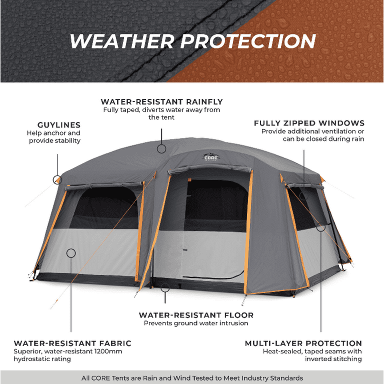 CORE Equipment Large Family Room Straight Wall Cabin Tent for 10