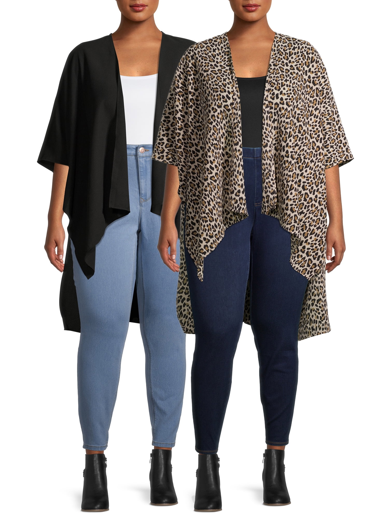 Time and Tru Adult Women’s Kimono Wrap, 2Piece Set in Leopard/Black