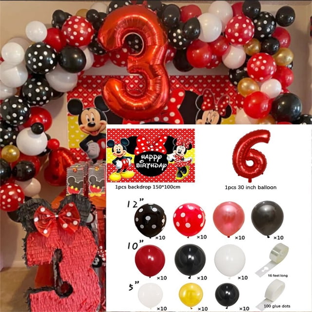 Disney-decoración para fiesta de cumpleaños de Mickey Mouse para niños, arco de globo rojo para Baby Shower, suministros de fiesta de Minnie Mouse, juguetes de aire, regalos