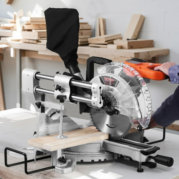 Heavy-Duty *Sliding Miter Saw 10-Inch* 15 Amp Motor, 60T Blade, Double Bevel, Corded for Trim & Framing