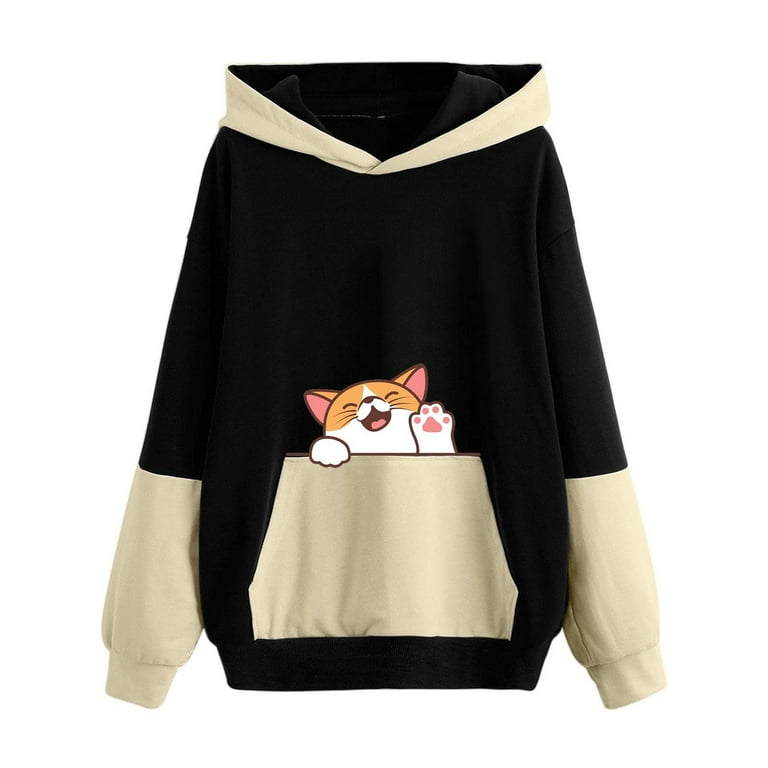 Cat Print Long Sleeve Hooded Loose Hoodies Cat Print Long Sleeve Hooded Loose Hoodies