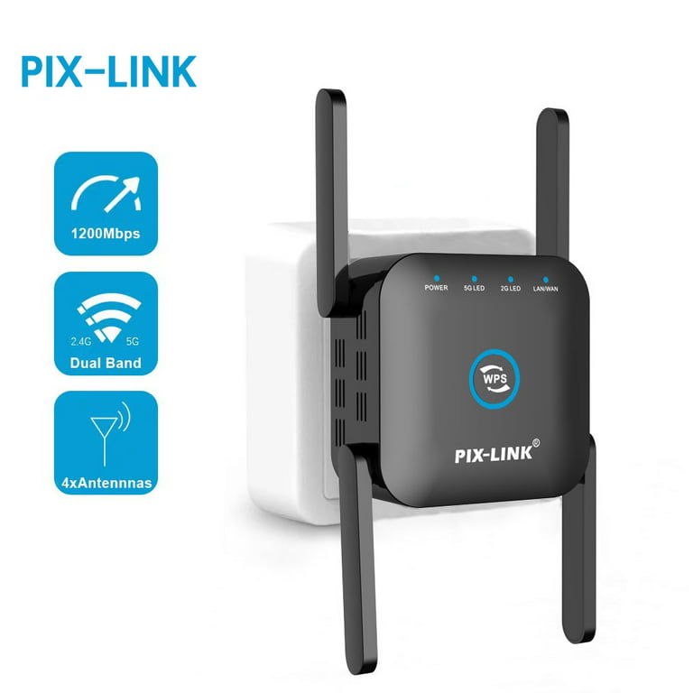 PIX-LINK WiFi Range Extender Repeater, 5GHz/2.4GHz Dual Band 1200Mbps WiFi  Repeater Wireless Signal Booster, 360 Degree Full Coverage WiFi Extender